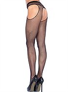 Suspender pantyhose, small fishnet, open crotch